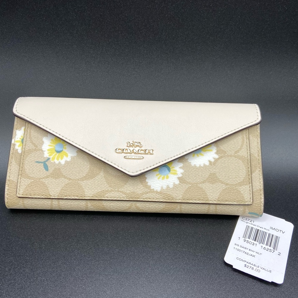 NWT Coach Slim Envelope Wallet In Signature Canvas With Daisy Print